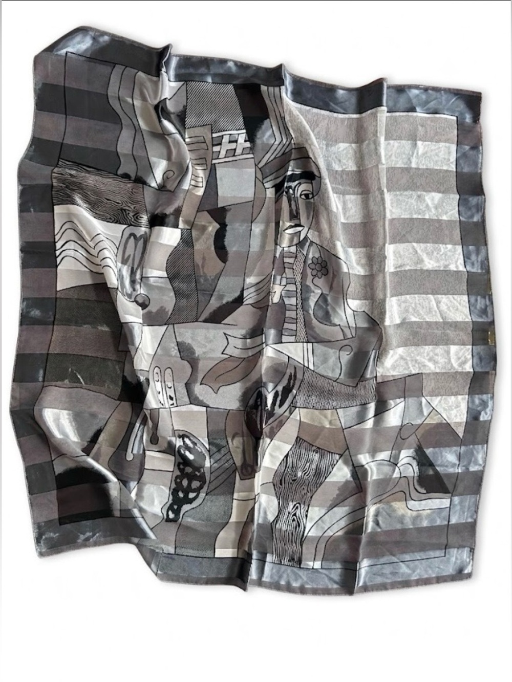 Gray Patterned Women's Silk Scarf - Elegant Neutral Accessory size 40x40 inches